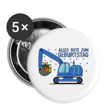 Bagger Kinder 11. Geburtstag Alles Gute Blau - Buttons groß 56 mm (5er Pack) - Weiß - Vorne