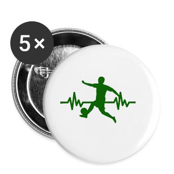 Herzschlag - Soccer / Sportverein Kicker Fußball - Buttons groß 56 mm (5er Pack) - Weiß - Vorne
