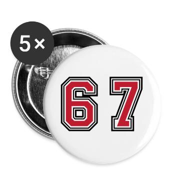 67 Zahl Symbol - Buttons groß 56 mm (5er Pack) - Weiß - Vorne