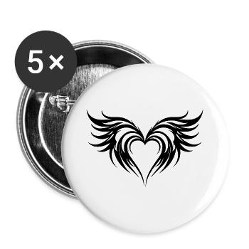 Coeur, Ailes, Ange, Amour - Lot de 5 grands badges (56 mm) - blanc - Devant