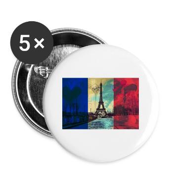 Paris Skyline Eiffel Tower France Flag Flag - Buttons large 2.2''/56 mm (5-pack) - white - Front
