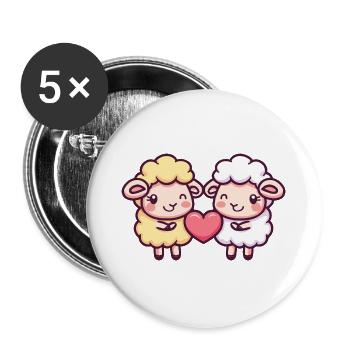 Sheep Comic Couple Love - Buttons large 2.2''/56 mm (5-pack) - white - Front