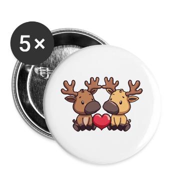 Elch Comic Paar Liebe - Buttons groß 56 mm (5er Pack) - Weiß - Vorne