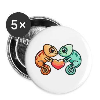 Couple Caméléon Amoureux Animal Saint Valentin - Lot de 5 grands badges (56 mm) - blanc - Devant