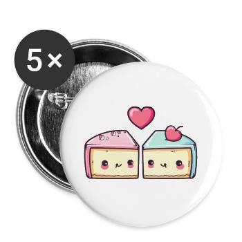 Cheesecake Couple Love Cake Heart Funny - Buttons large 2.2''/56 mm (5-pack) - white - Front