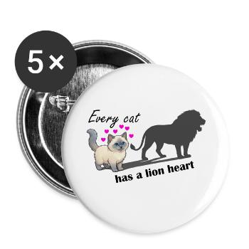 Chaque chat a un cœur de lion - Lot de 5 grands badges (56 mm) - blanc - Devant
