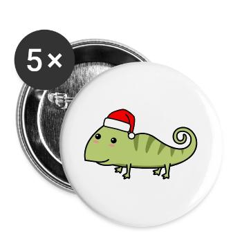 Chamäleon Comic Weihnachten Xmas - Buttons groß 56 mm (5er Pack) - Weiß - Vorne