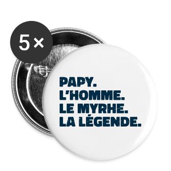 Papy, l'homme, le mythe, la légende - Lot de 5 grands badges (56 mm) - blanc - Devant