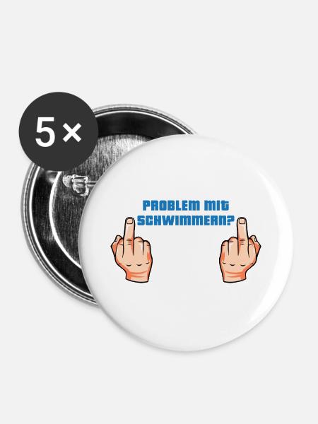 Problem Schwimmer Mittelfinger - Buttons groß 56 mm (5er Pack) - Weiß