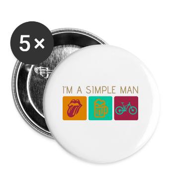 Je suis un homme simple - VTT, bière et rock - Lot de 5 grands badges (56 mm) - blanc - Devant