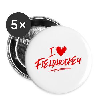 Ich liebe Fieldhockey - Buttons groß 56 mm (5er Pack) - Weiß - Vorne