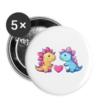 Dinosaur Stegosaurus Couple Love - Buttons large 2.2''/56 mm (5-pack) - white - Front