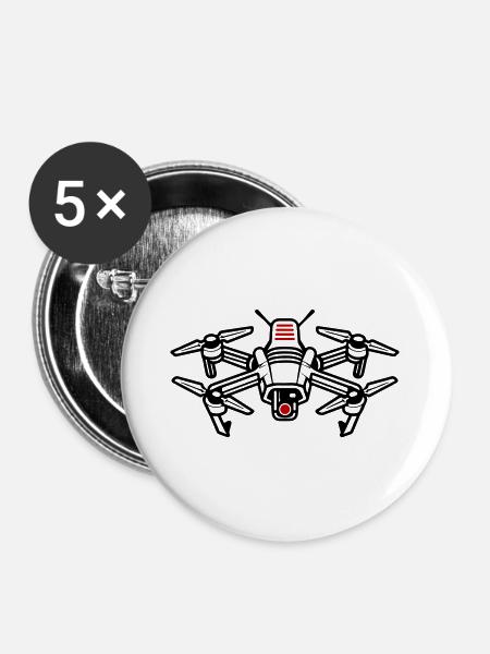 Drone Icon Silhouette - Buttons groß 56 mm (5er Pack) - Weiß
