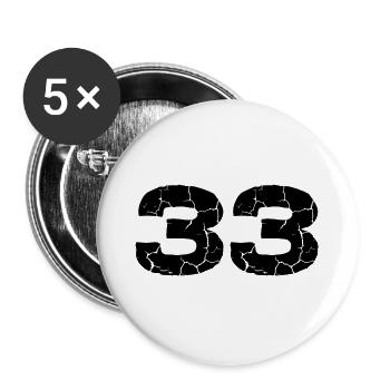33 Zahl Trikot - Buttons groß 56 mm (5er Pack) - Weiß - Vorne
