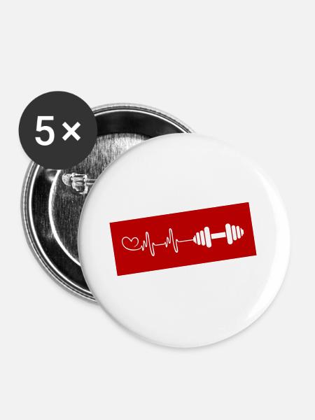 Hantel Herzschlag - Buttons groß 56 mm (5er Pack) - Weiß