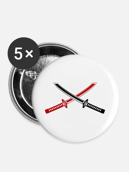 Samurai Schwert Icon - Buttons groß 56 mm (5er Pack) - Weiß