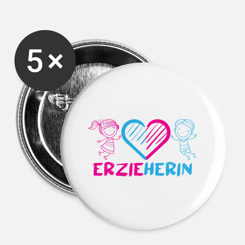 Erzieherin Kindergarten Kita Beruf Kindergärtnerin - Buttons groß 56 mm (5er Pack) - Weiß