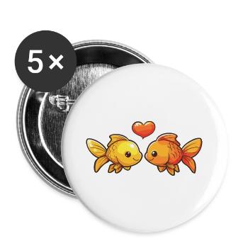 Goldfische Paar Fische Verliebt Tier Valentinstag - Buttons groß 56 mm (5er Pack) - Weiß - Vorne