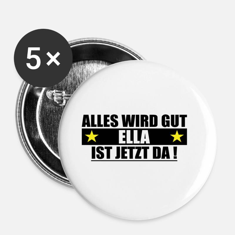 Ella surname First name Birthday - Buttons large 2.2''/56 mm (5-pack) - white