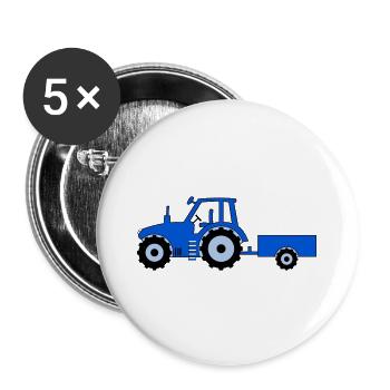 Tracteur avec remorque bleue - Lot de 5 grands badges (56 mm) - blanc - Devant