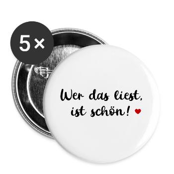 WER DAS LIEST IST SCHÖN SPRUCH POSITIVE SPRÜCHE - Buttons groß 56 mm (5er Pack) - Weiß - Vorne