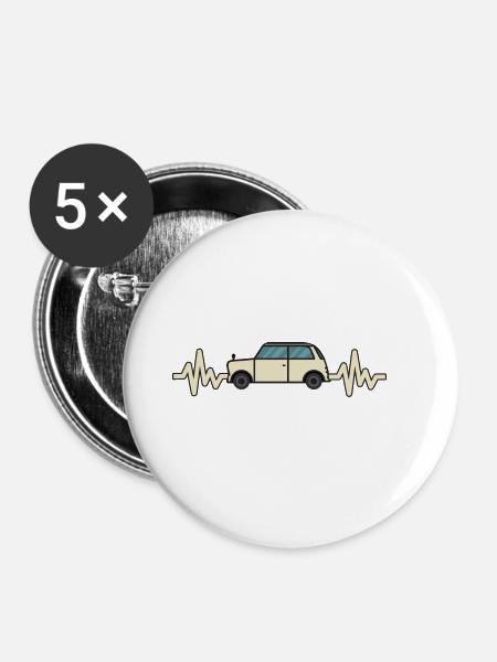 Auto - Wagen - Herzschlag - Autobus - Style - Buttons groß 56 mm (5er Pack) - Weiß