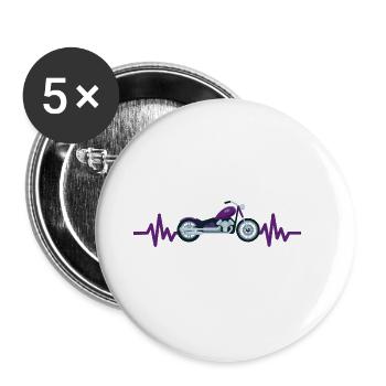 Heartbeat Motorrad - Biker - Chopper - Freiheit - Buttons groß 56 mm (5er Pack) - Weiß - Vorne