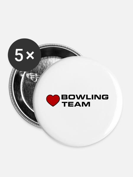 Bowling Team Herz - Buttons groß 56 mm (5er Pack) - Weiß