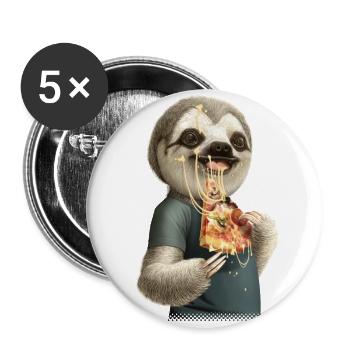 SLOTH EAT PIZZA - Buttons large 2.2''/56 mm (5-pack) - white - Front