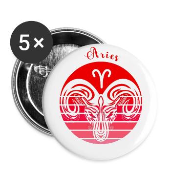 Logo rétro signe astrologique "Bélier" - Lot de 5 grands badges (56 mm) - blanc - Devant