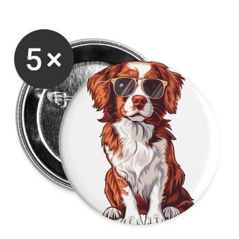 Epagneul Breton, Brittany dog, Hund, Sonnenbrille - Buttons groß 56 mm (5er Pack) - Weiß - Vorne