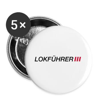 Lokführer - Schriftzug mit Streifen - Buttons groß 56 mm (5er Pack) - Weiß - Vorne