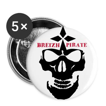 breizh pirate tete de mort crane hermine - Lot de 5 grands badges (56 mm) - blanc - Devant
