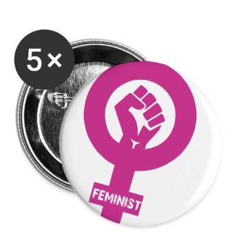 féministe - Lot de 5 grands badges (56 mm) - blanc - Devant