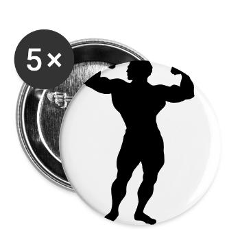 Bodybuilder Silhouette - Buttons groß 56 mm (5er Pack) - Weiß - Vorne