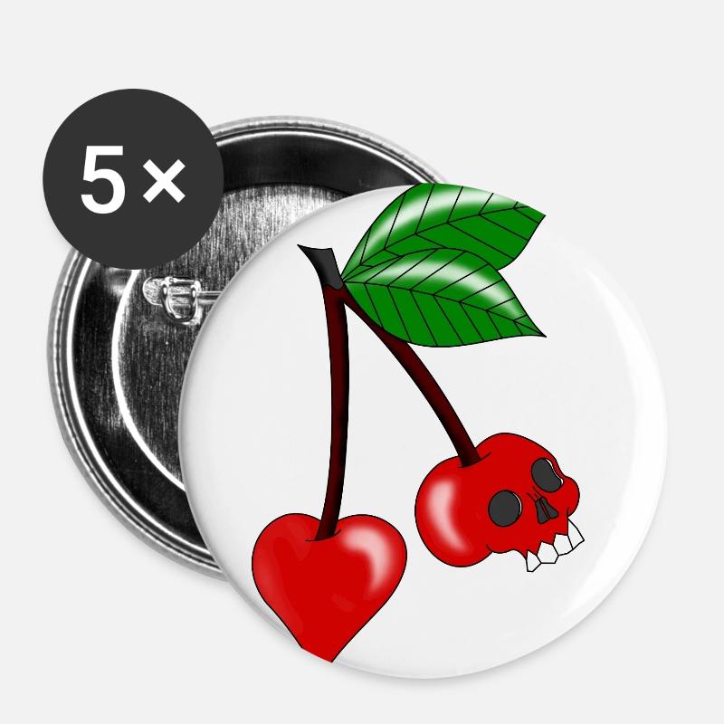 cherry heart skull - Buttons large 2.2''/56 mm (5-pack) - white