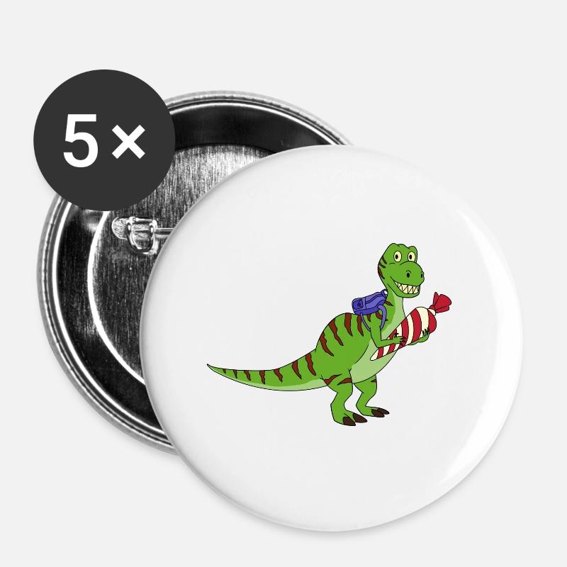 Schoolchild training Dino T-Rex gift - Buttons large 2.2''/56 mm (5-pack) - white