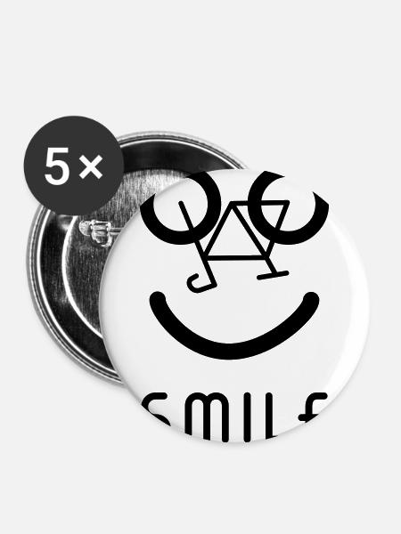 Smile - Radfahrer - lachen - grinsen - Buttons groß 56 mm (5er Pack) - Weiß
