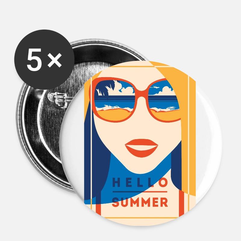 Hello Summer ! Cheerfully colorful as the summer design - Buttons large 2.2''/56 mm (5-pack) - white