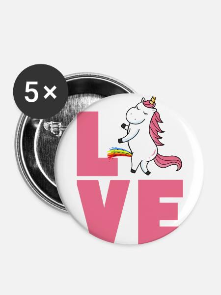 Love Einhorn - Buttons groß 56 mm (5er Pack) - Weiß