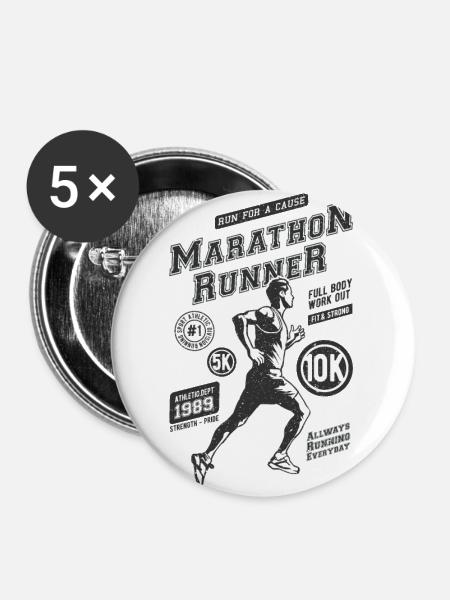 MARATHON RUNNER Jogging Sport Geschenke Shirts - Buttons groß 56 mm (5er Pack) - Weiß