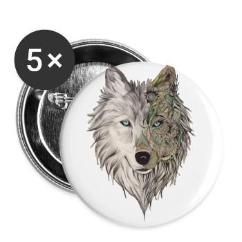 Wolf head - Buttons large 2.2''/56 mm (5-pack) - white - Front