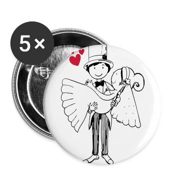 Cartoon bride and groom heart bride groom wedding marriage - Buttons large 2.2''/56 mm (5-pack) - white - Front