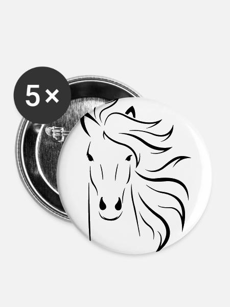 Pferdekopf - Buttons groß 56 mm (5er Pack) - Weiß