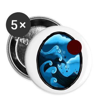 wave off kanagawa - Lot de 5 grands badges (56 mm) - blanc - Devant