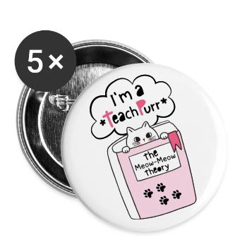 Funny Cat In A Book. Funny Teacher Puns. - Buttons large 2.2''/56 mm (5-pack) - white - Front