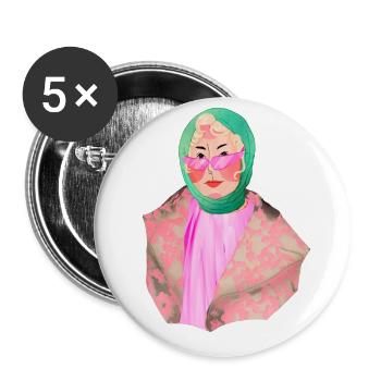 Lady in Pink - Buttons groß 56 mm (5er Pack) - Weiß - Vorne