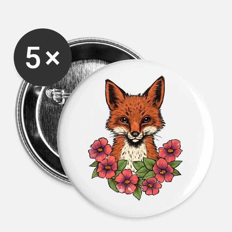 Fox in flowers - Buttons large 2.2''/56 mm (5-pack) - white