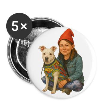 Zwerg mit Hund - Buttons groß 56 mm (5er Pack) - Weiß - Vorne