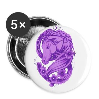 Lucky Horse Shoe and Flowers - Buttons large 2.2''/56 mm (5-pack) - white - Front